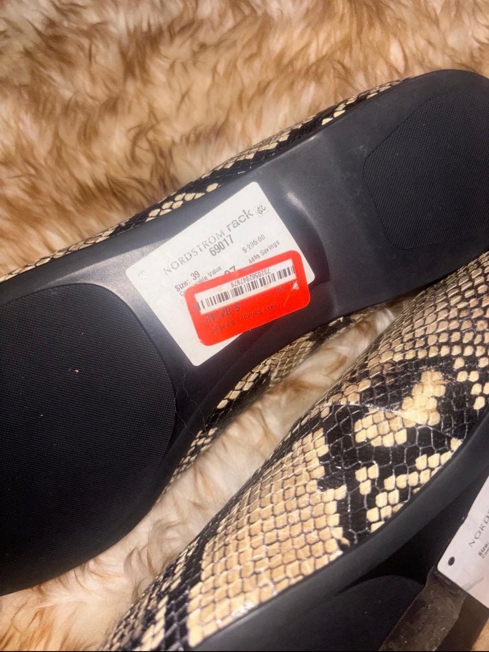 Vagabond Snakeskin Pointed Toe Flats in Beige and Black - Picture 2 of 5